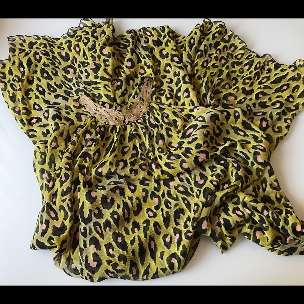 H&M size M sheer yellow leopard maxi dress resort collection